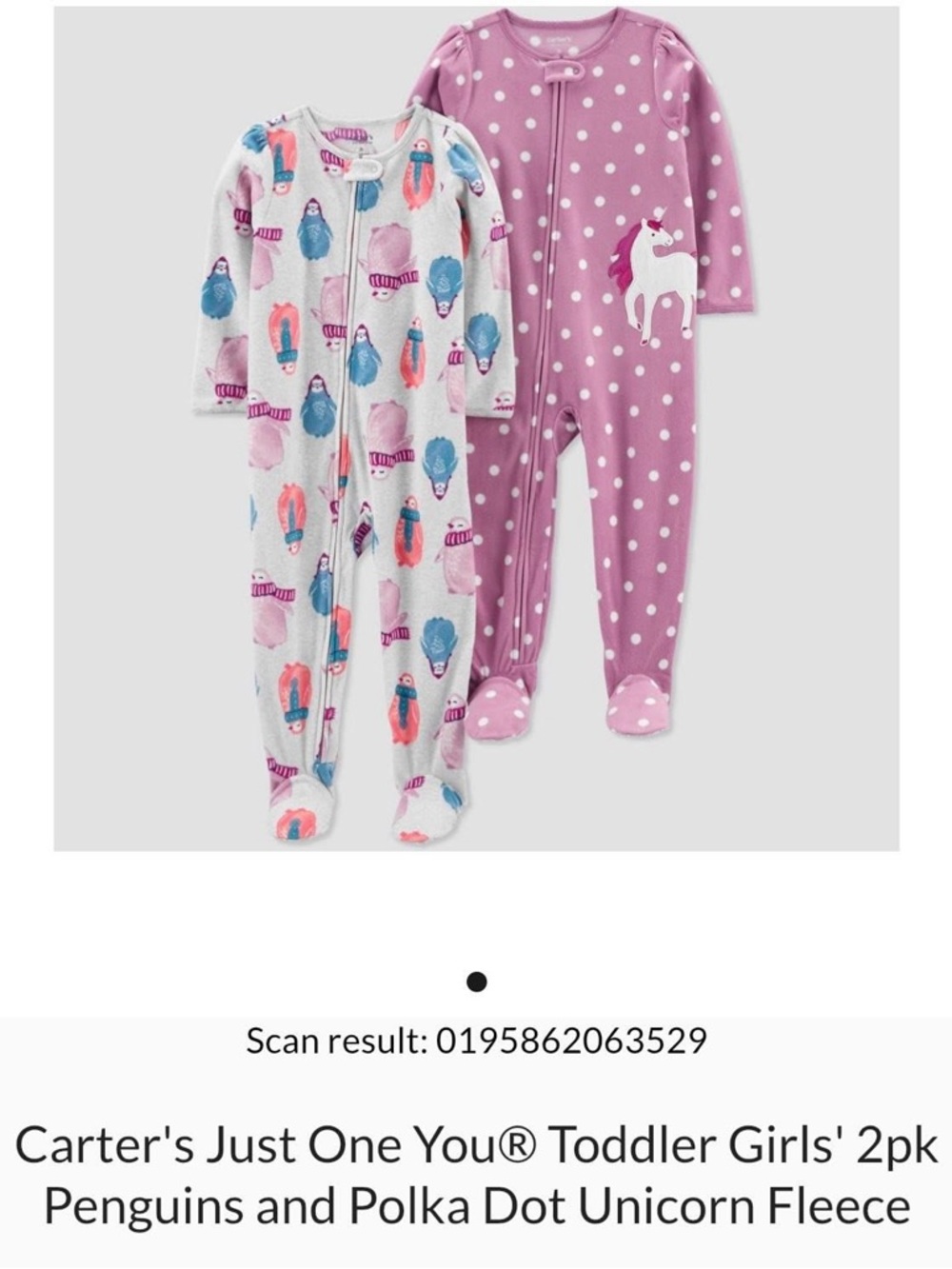 Toddler girls penguin and unicorns fleece pajamas 2 packs